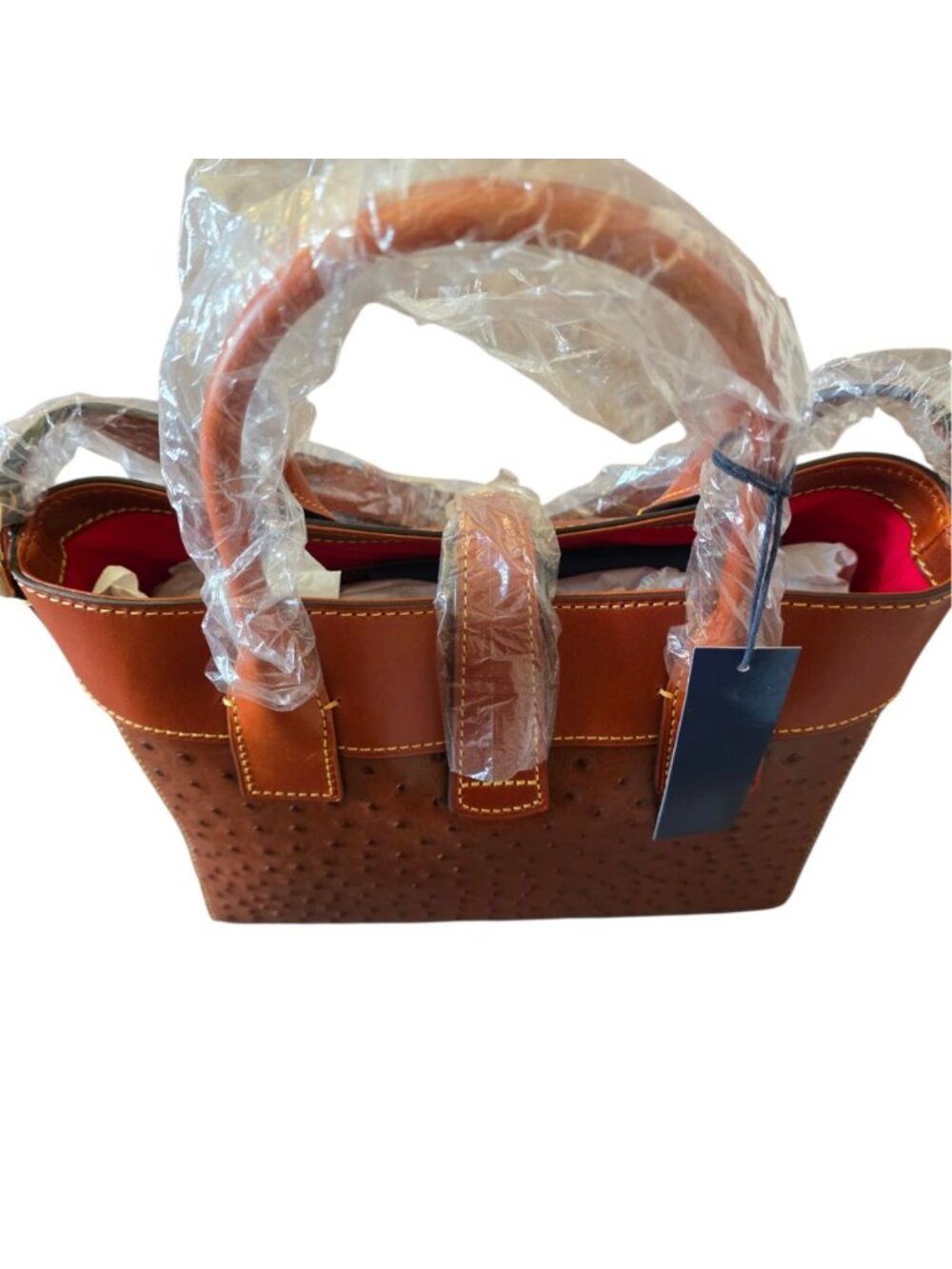 Dooney & Bourke Amelie Tote Cognac Ostrich Leather Satchel NWT Crossbody OT1031 - Picture 14 of 16